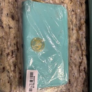 Joy Mangano Blue Wallet with Metallic Emblem